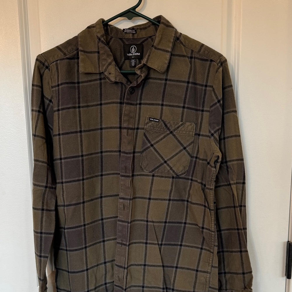 Volcom Men's Olive Plaid Shirt Jacket